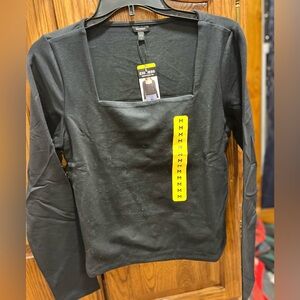 Express Black Long Sleeve Square Neck Top